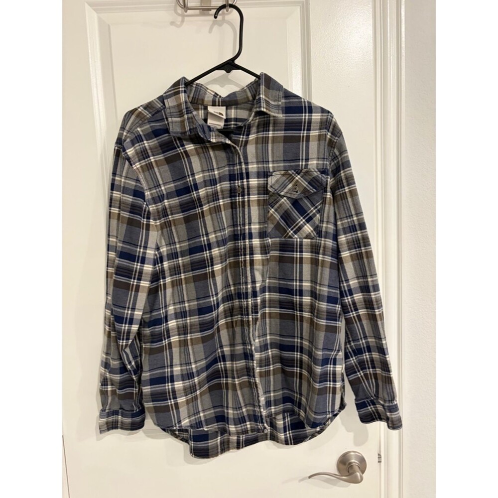Women’s  The North Face Blue and Gray Plaid Button-Up Shirt